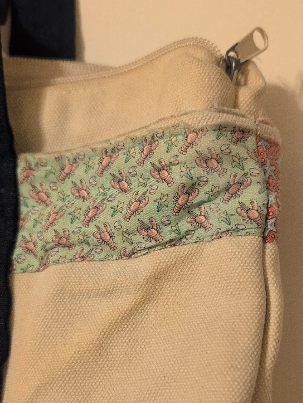 Vineyard Vines Cream Canvas Tote with Navy Straps and Multicolor Accents